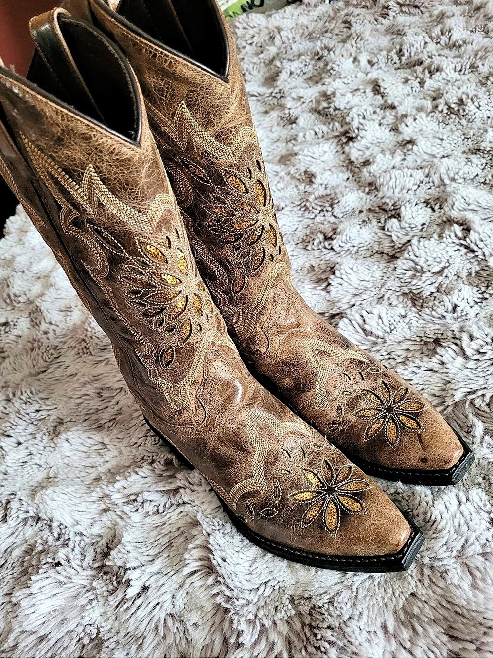 Corral Orix Glitter Inlay and Studs Snip Toe Boots Brown